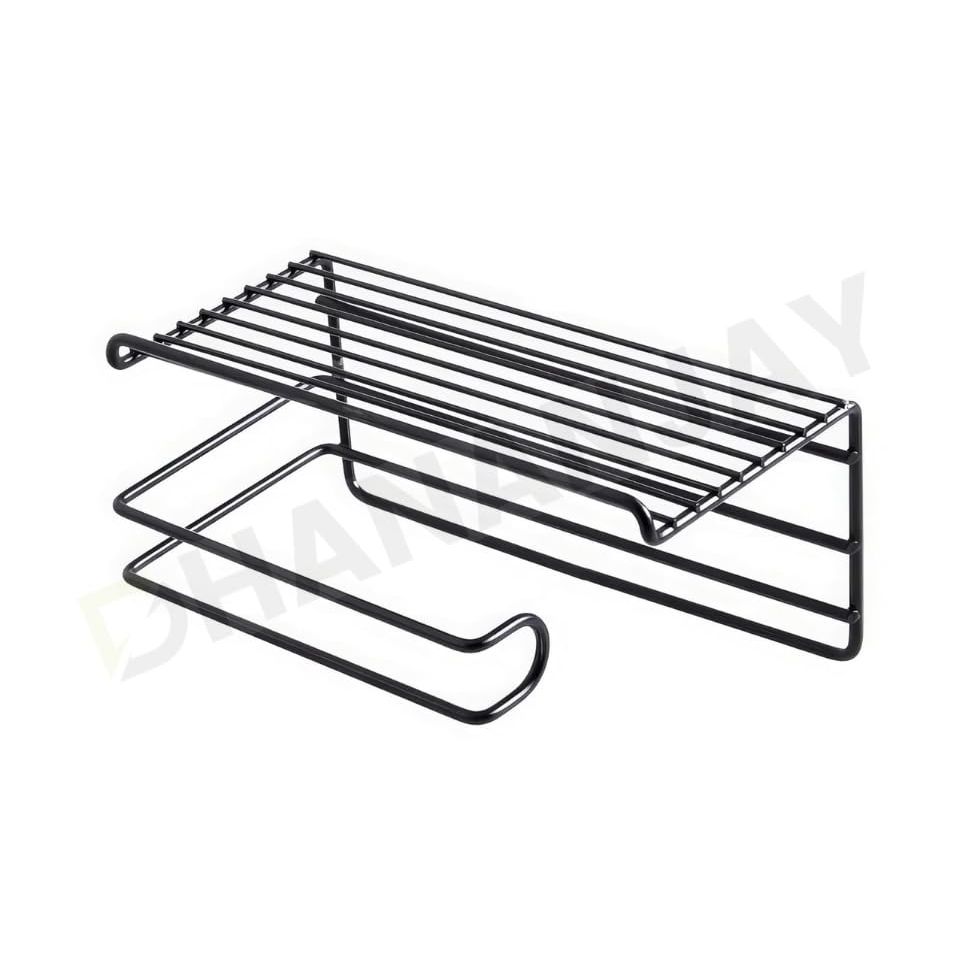 Self Adhesive Toilet Paper Holder/Tissue Paper Roll Holder with Mobile Stand/Towel Bar Hanger Storage Rack/Bathroom Accessories (Black)
