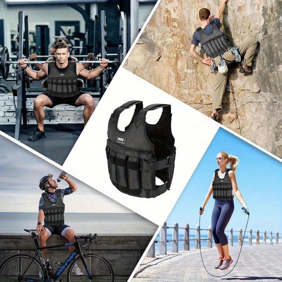 Fitness Adjustable Weight Vest Black Oxford Fabric with 12 Pockets for Men and Women, Perfect for Running, Strength Training and Exercise