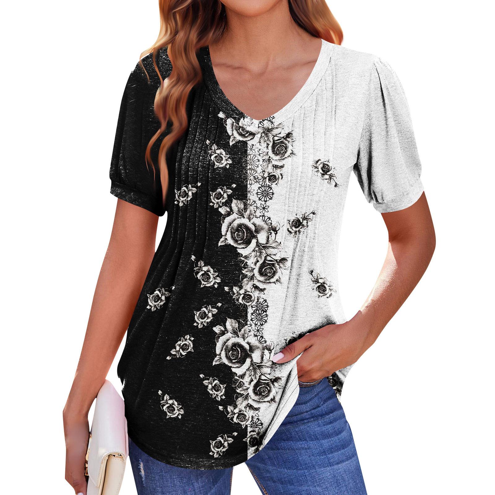 

Жіноча літня сорочка з короткими рукавами та пишним вирізом, плісирована, з коротким рукавом, у стилі бохо, повсякденна, з V-подібним вирізом, плісована, повсякденна, туніка XXXL білий