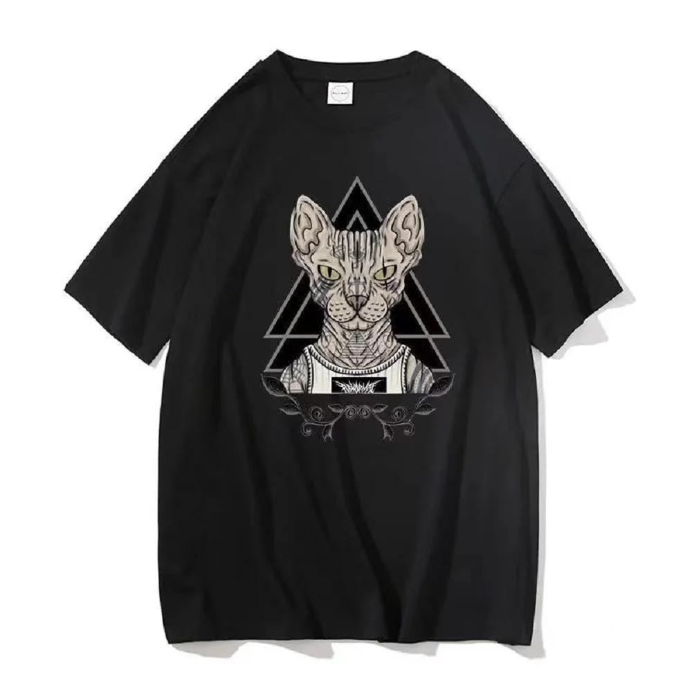 Death Metal Sphynx Cat    Witchy Tops Fashion Gothic Tshirt Steampunk Hipster Unisex Trend Shirt Short-sleev Tee 80044