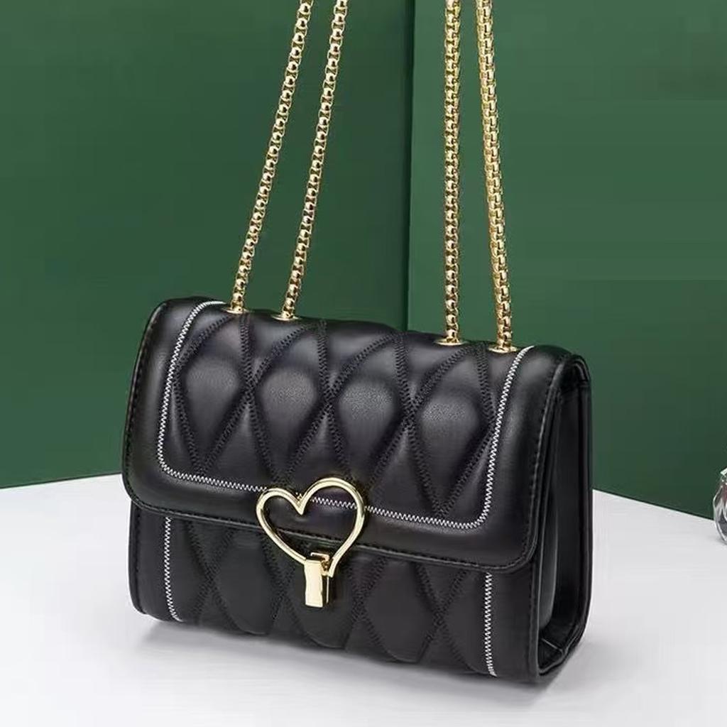 2026 New Love Lock Buckle Chevron Chain Bag Small Fragrance Lady's Commuting Bag Versatile Shoulder Bag Small Square Bag