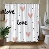 1pc Heart-patterned polka dot shower curtain, polyester fabric, with hooks, machine washable, suitable for bathroom décor.