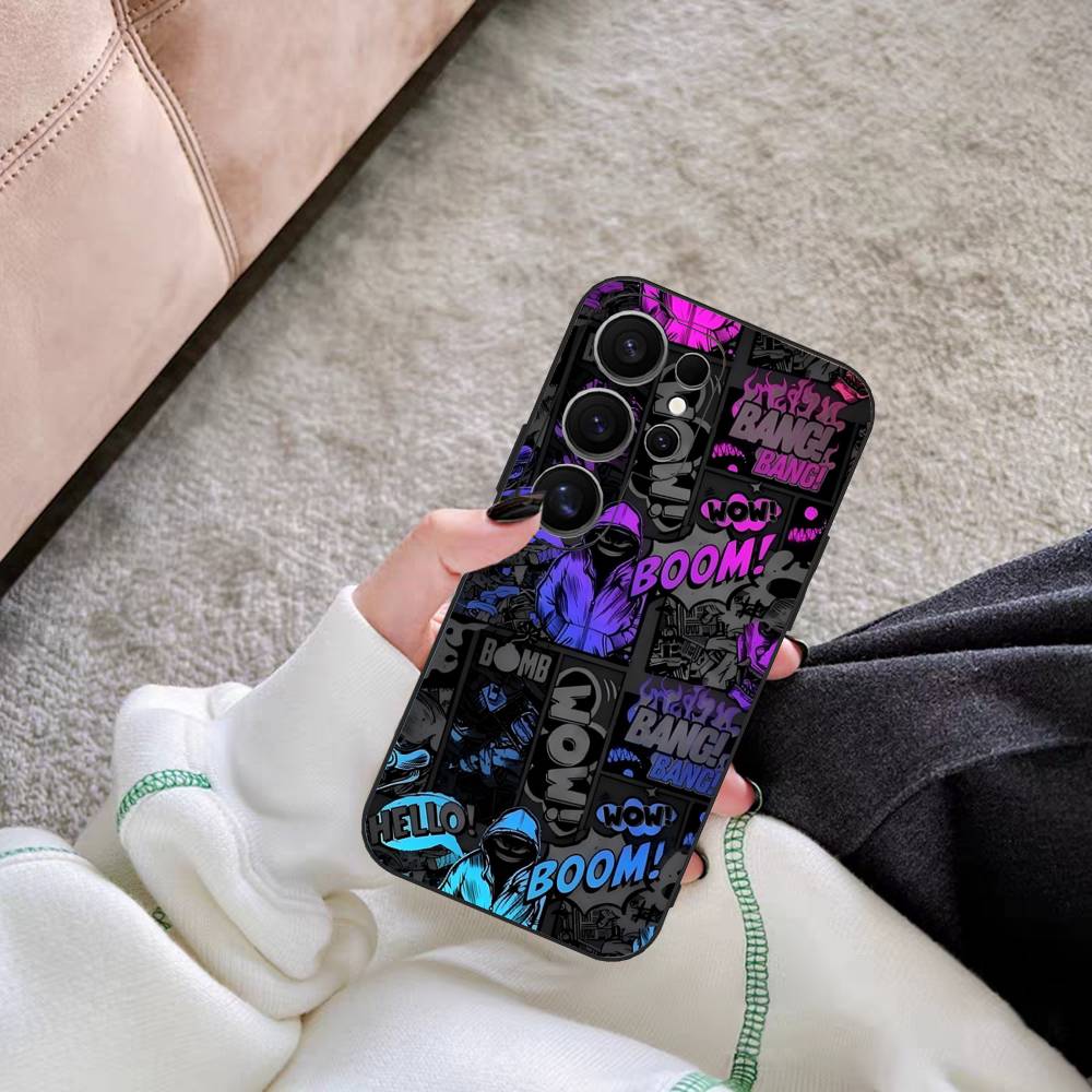 Cool Black Graffiti Phone Case For Samsung S 20 21 22 23 lite plus ultra Clear Mobile Cover Funda