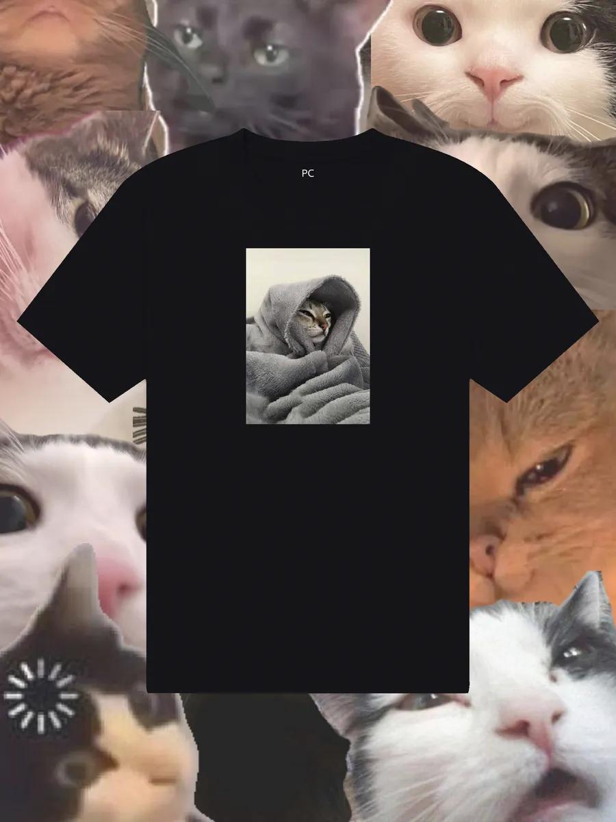 

Black T-shirt with cat print XL