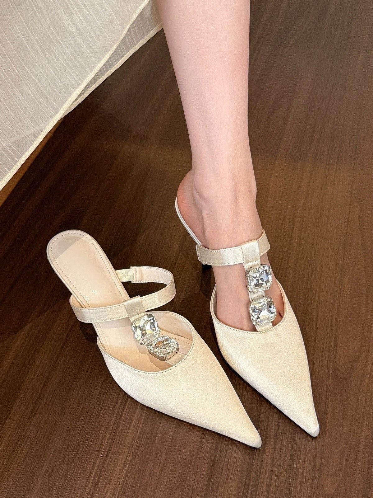 

Драгоценная дочь! Атласные туфли-лодочки на шпильке со стразами женские полушлепанцы 35