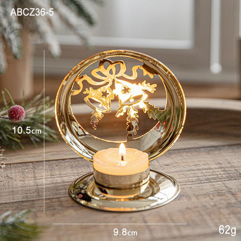 Nordic Style Christmas Candle Holder Deer Bell Christmas Tree Golden Iron Candlestick Candle Stand Candlestick Table Ornament