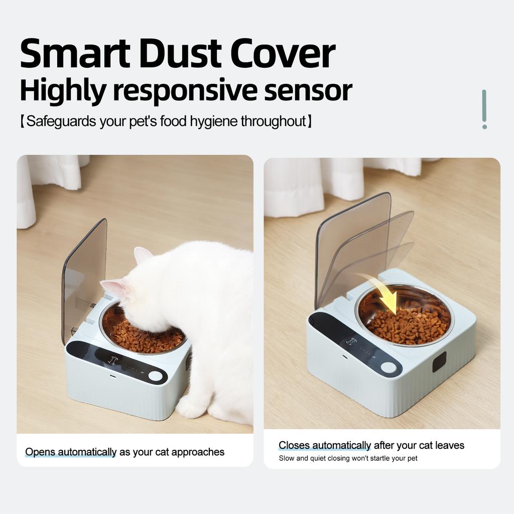& ODM Intelligente Automatische Katzenfutterschale mit Sensorgesteuertem Deckel 304 Edelstahl Erhöhte Tierfutterstation 350ml