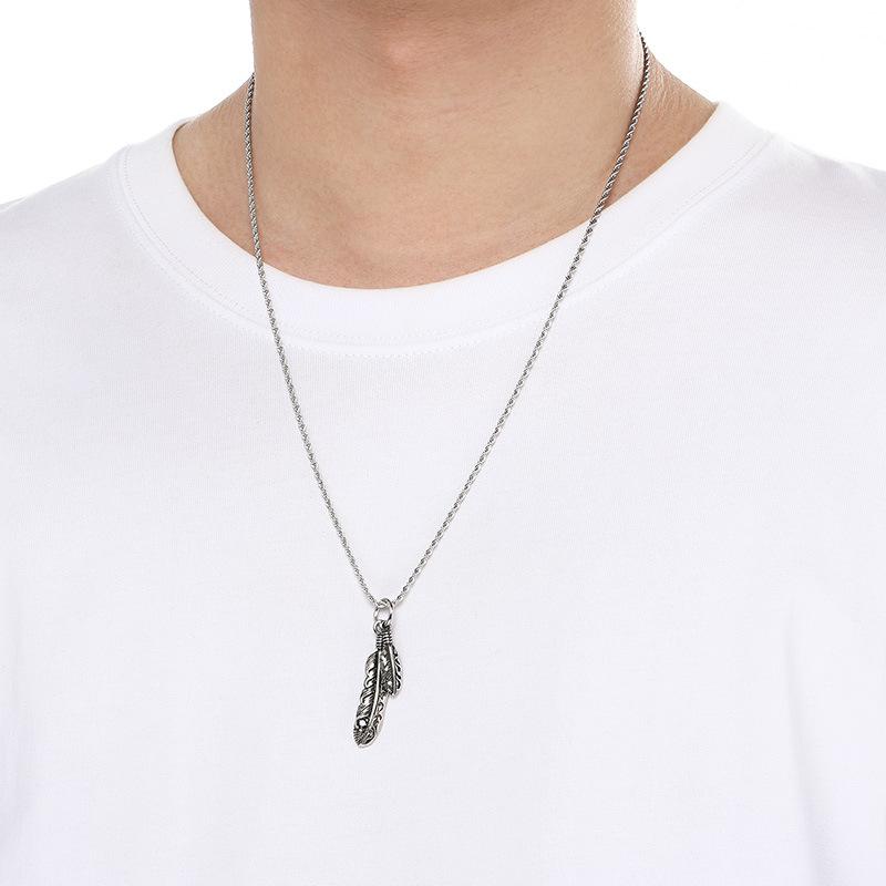 Vintage Cross Flower Inlaid With Black Zircon Necklace, Punk Style Personality Smeared Feathers Pentagram Titanium Steel Men'S Pendant