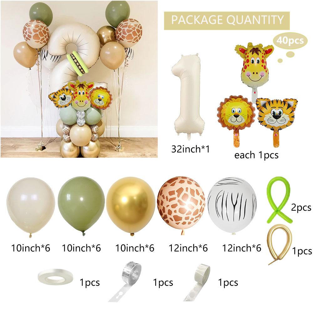 40 pieces new jungle retro animal balloons for kids birthday number 12345 party decoration set with digital columns Tiger Lion