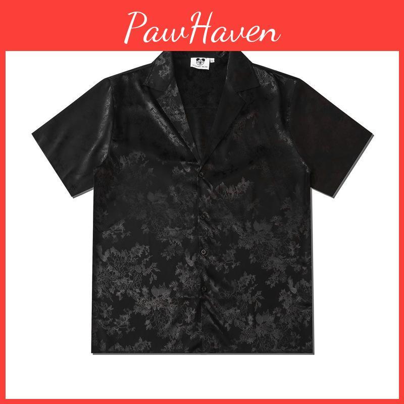 Down Jacquard Material Button Satin Mens Shirt Summer Soft Shirts Man Vintage Street Shirts