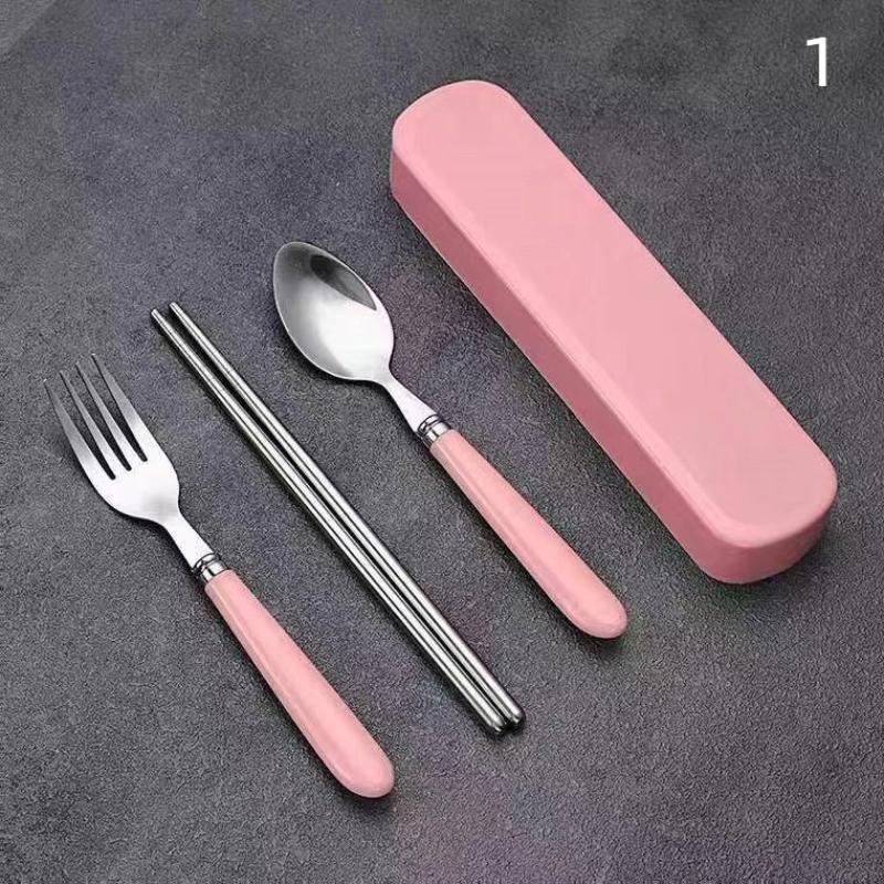 Stainless Steel Portable Student Tableware Outdoor Travel Lunch Box Spoon Fork Chopsticks Set With Storage Case Adult Gift