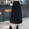 HOUZHOU Dlouhá skládaná sukně Dámské Vintage Korejská Móda Pevný Vysoký pas Midi Sukně do A Školka Elegantní Ležérní Podzim