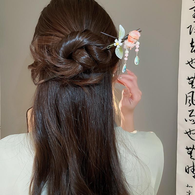New Chinese Style Butterfly Flower Bead Tassel Hairpin, Chinese Style High-End Hairpin, Hanfu Versatile Hairpin, Hair Accessory for Women