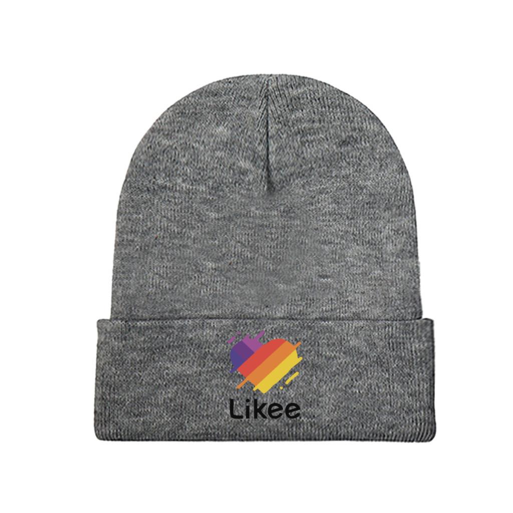 Likee App Logo Likee Heart Rainbow Graffiti Knitted Hat for Women Unisex Skullies Beanies Winter Hat Polyester  Crochet Caps