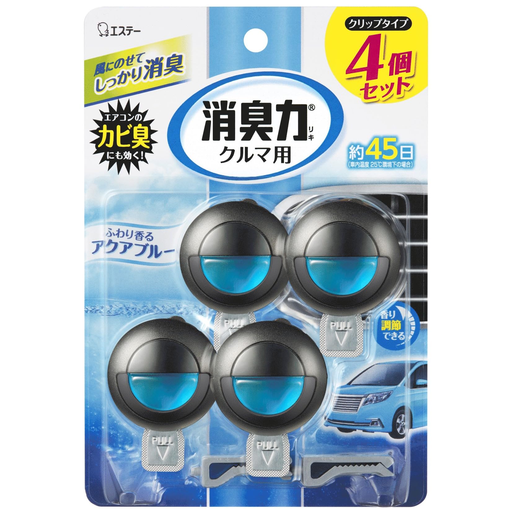 

Deodorizer for Aqua x Car Car Air Freshener Cars, Clip-on Type, Blue, 3.2mL 4-Pack, Deodorizer, Clip, Deodorizer, синий