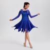 Women's Latin Dance Dress with Sequins, Long Sleeves, and Fringe for Performance