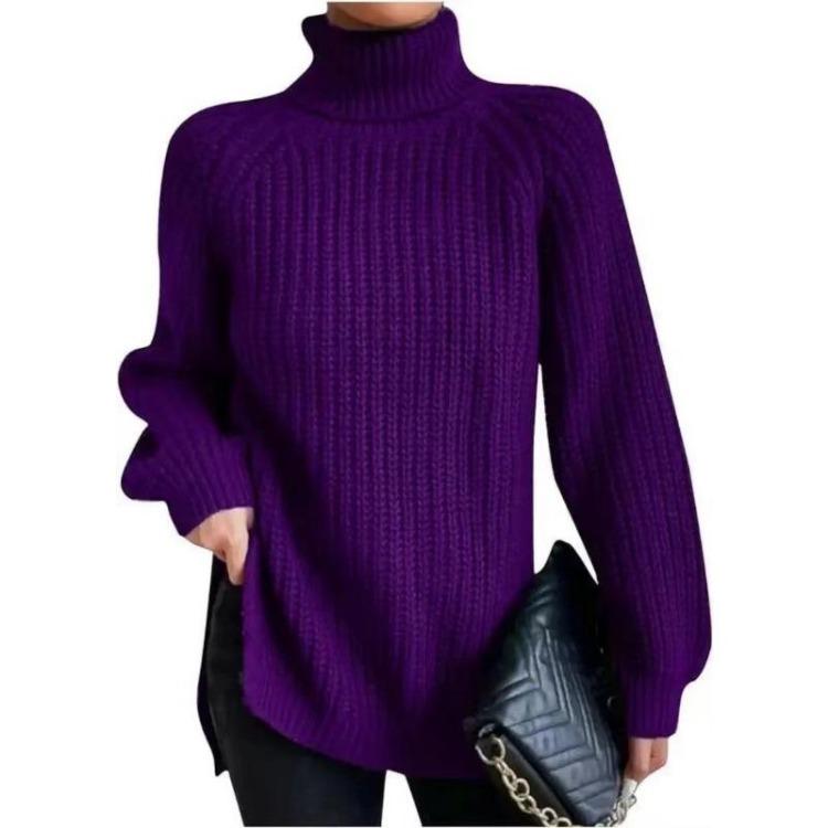 Women's Knitted Shirt High Collar Long Sleeve Soft and Comfortable Medium Long Shoulder Insert Stylish Wear Autumn Winter New
