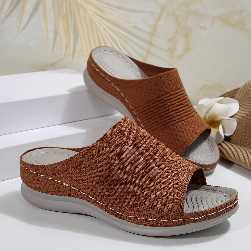 Platform Sandals Elastic Flying Fabric Breathable Slippers Soft Sole Casual Beach Slippers