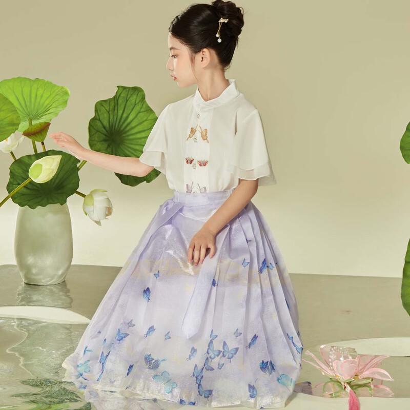 Girls Summer Hanfu Skirt Set 140 светло-фиолетовый