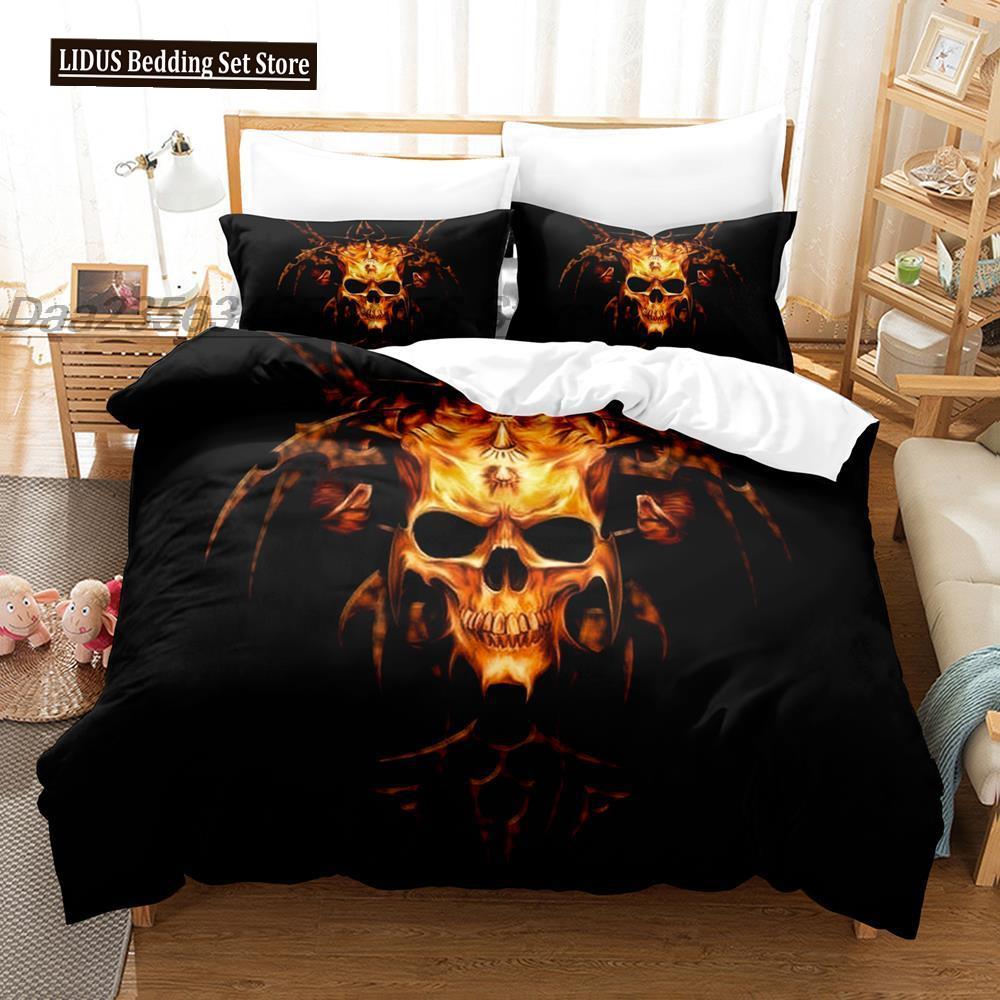 Dark Satanic Duvet Cover Set Satan Goat Inverted Pentagram Skull Bedding Set Full King Size Bed Set Bedroom Comforter Cover Set