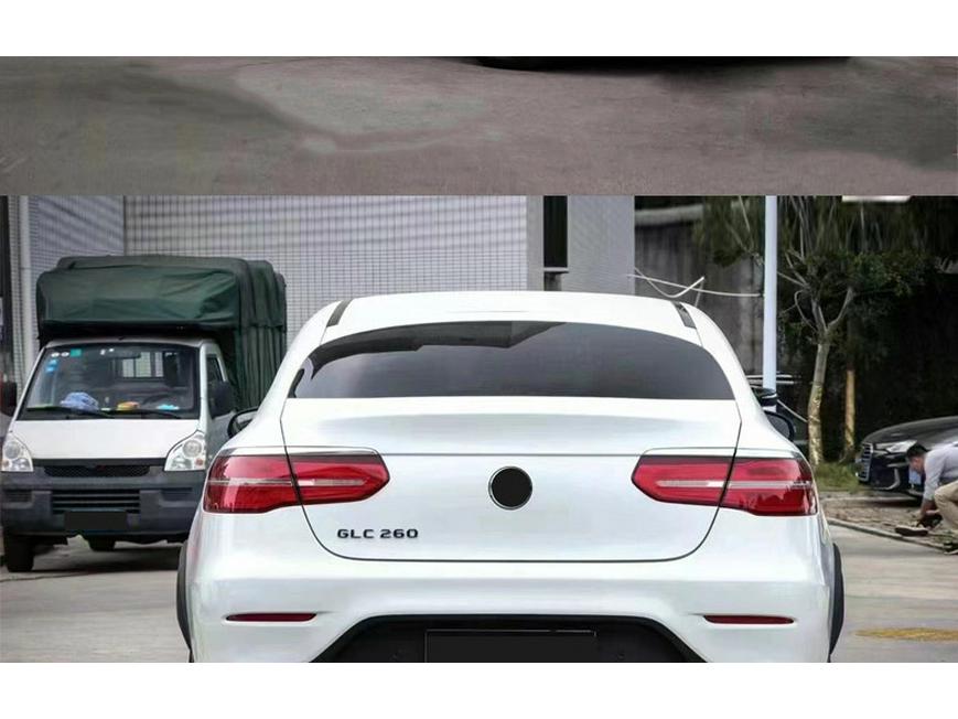Compatible with Mercedes-AMG X253: GLC 63 front and rear bumpers, grille, and black/white/silver exhaust tips.