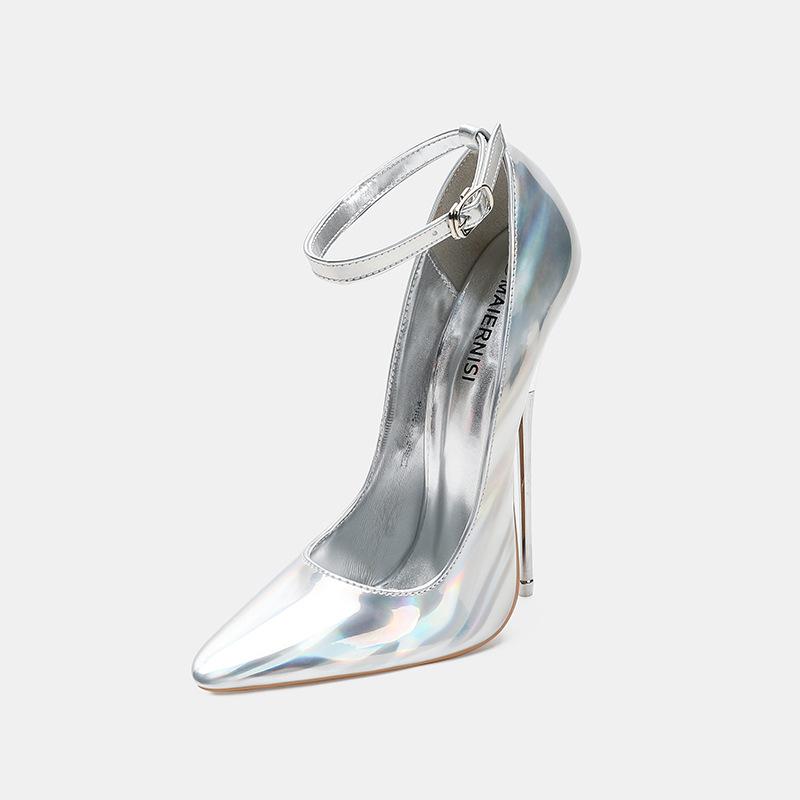 

Женские туфли на высоком металлическом каблуке с ремешком на щиколотке, туфли-лодочки с острым носком для вечеринки в ночном клубе, банкета, подиума, танца на пилоне, принцессы, кроссдрессинга 35 серебряный