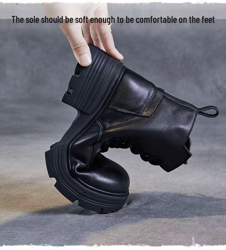 Women's Soft Leather Martin Boots, Thick Sole, British Style, Plus Velvet, Versatile Ankle Boots for Autumn/Winter 2025.