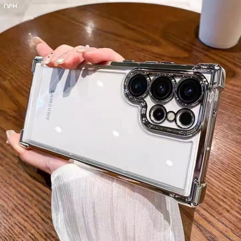 For Samsung Galaxy S25 Ultra Luxury Transparent Plating Frame Phone Case For Samsung S22 S23 S24 Plus A15 A55 Protective Cover