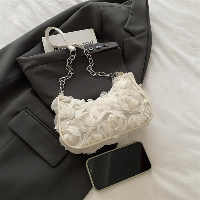 Ladies Romantic Floral One Shoulder Casual Daily Crescent Underarm Bag