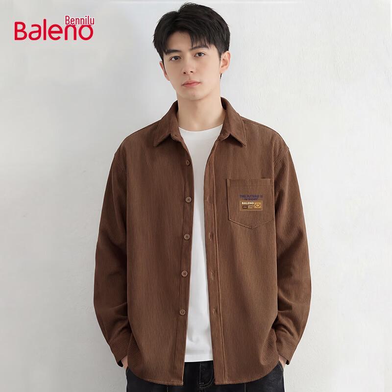 Baleno Men's Loose Fit Vintage Long-Sleeve Shirt