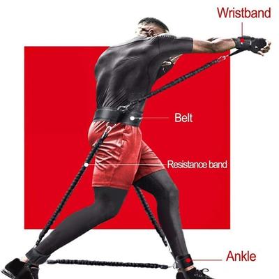 140 livres Sangle de taille réglable Appareil d'entraînement à la résistance pour le saut à la corde de combat à domicile Ensemble de bandes de résistance de boxe