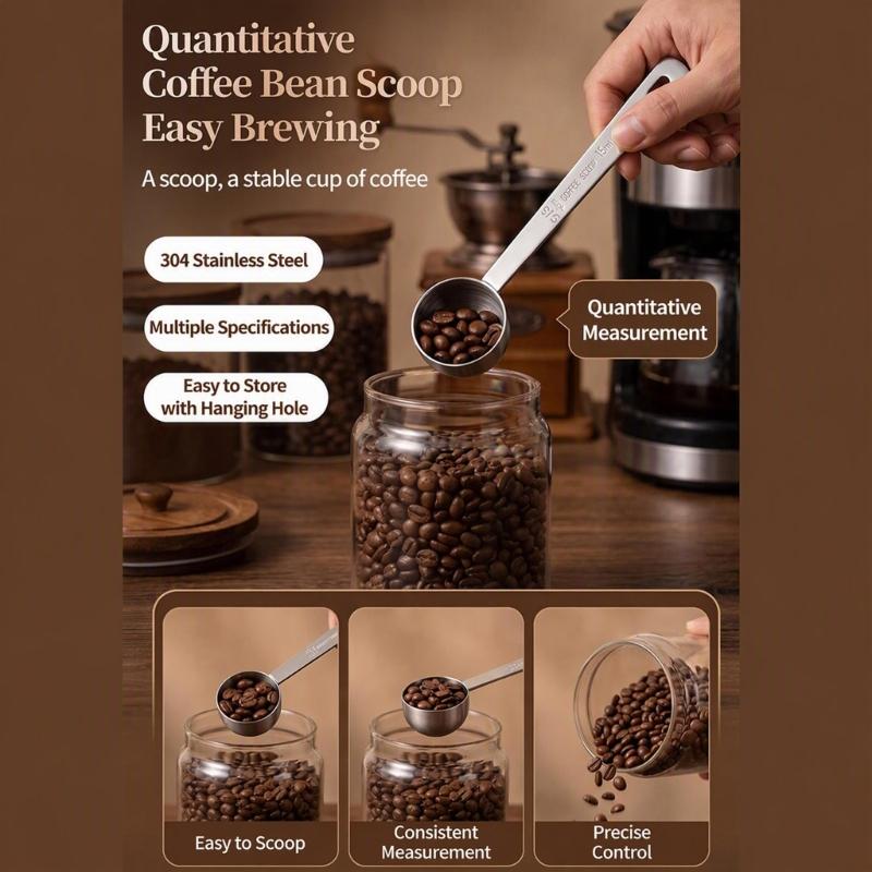 Long Handle Measuring Spoons, 4 Piece 304 Steel Set with 5Ml 10Ml 15Ml 30Ml Labeled Scoops for Deep Ingredient Container