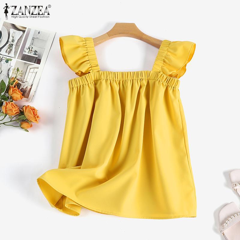 

ZANZEA Майки без рукавов Женские повседневные топы с оборками по краю