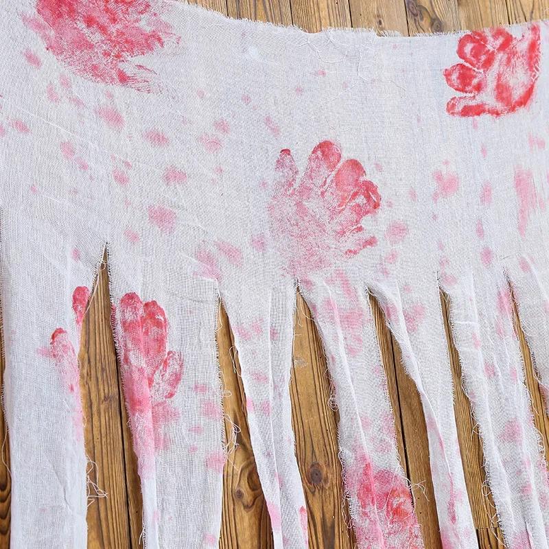 1-10PCS Halloween Blood Handprint Door Curtain Gauze Scary Wall Hanging Ghost Festival Horror Scene Party Decoration Prop
