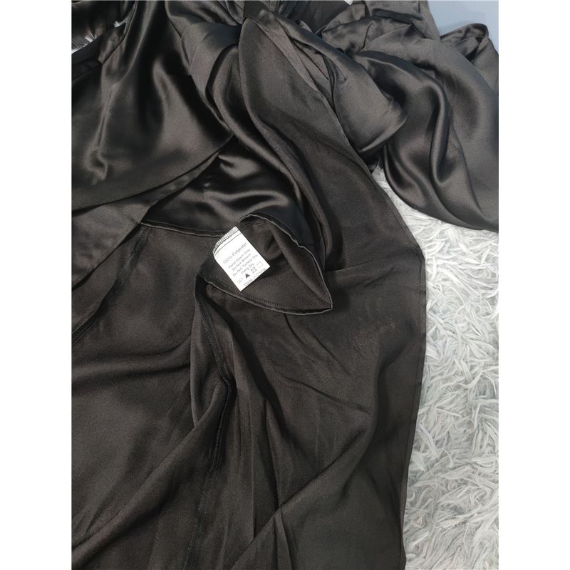 Foreign Trade Order 2025 Summer Party into Pulp Satin Black Royal Sister Fan Lantern Sleeve Deep V-neck Sexy Formal Dress Long dress