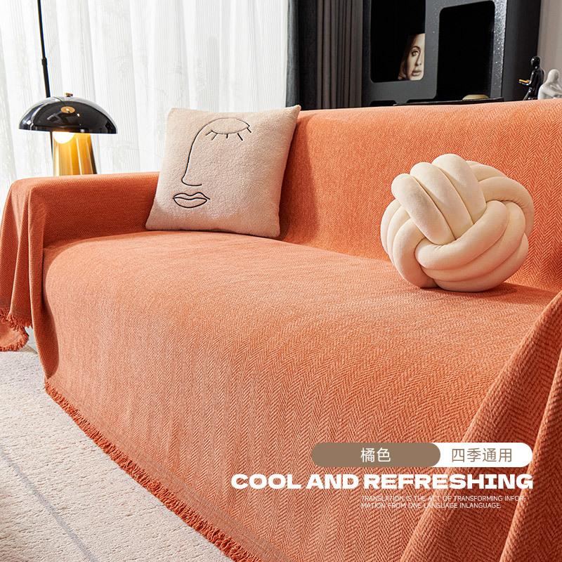 High Quality Waterproof Chenille Sofa Cover Cloth Green Striped Sofa Cushion Four Season Universal 3 Seat All Inclusive Blanket