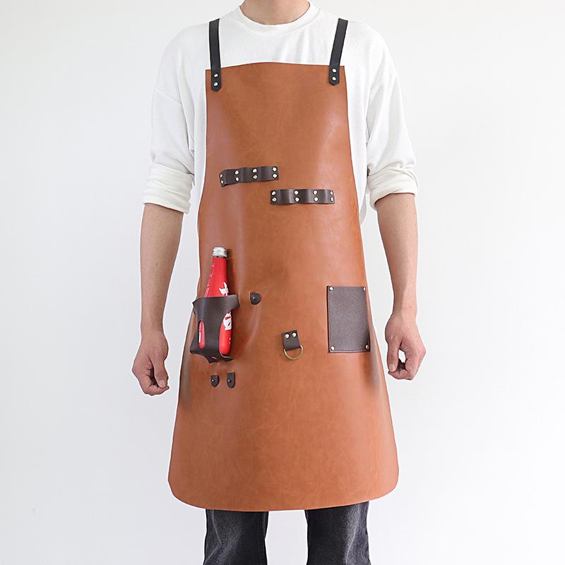 PU Leather Waterproof Multi-Purpose Apron for BBQ, Baking, and Hairdressing - Custom Logo Available