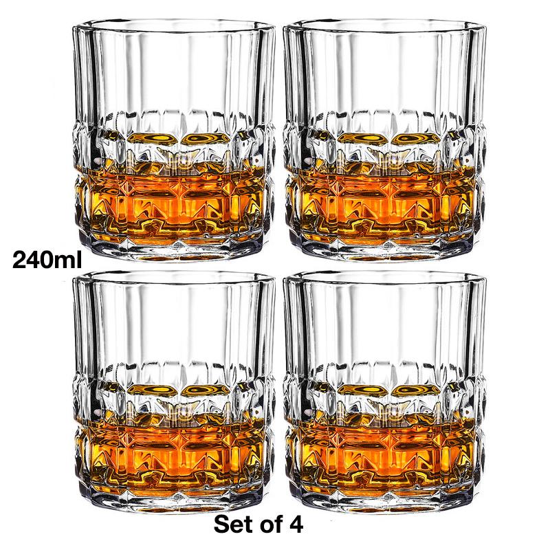 4PCS Fashion Whiskey Glasses, Scotch Whisky, Bourbon, Cocktails, RUM, Durable Whiskey Glasses