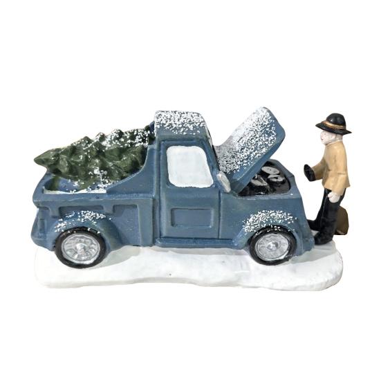 

Рождественское украшение Красный грузовик Устойчивая основа Синтетическая смола Фигурка автомобиля Универсальный декор для рабочего стола, полки, елки синий