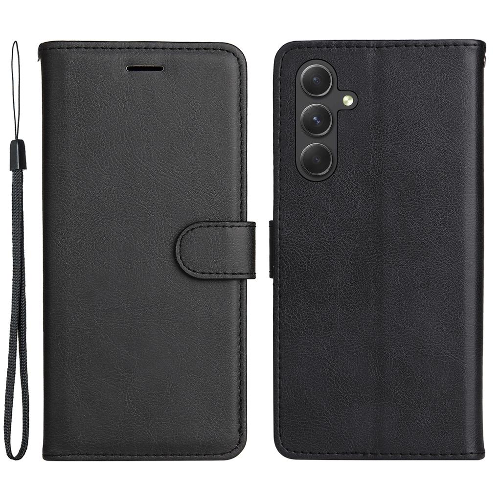 For Samsung Galaxy A56 5G Case Solid Color Leather Mobile Cover Wallet Stand with Strap