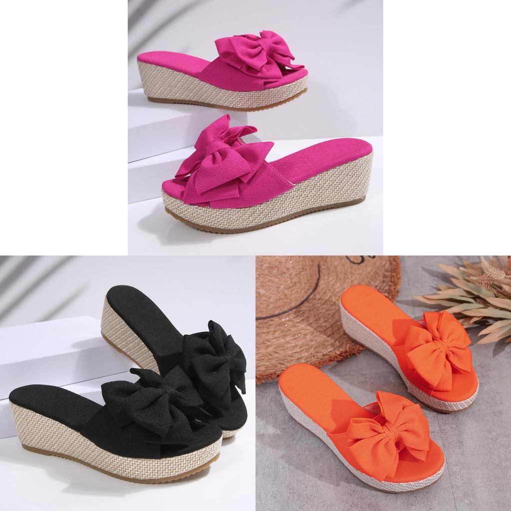 Summer Butterfly Bow Platform Slides With Rubber Sole For Womens Casual Comfort