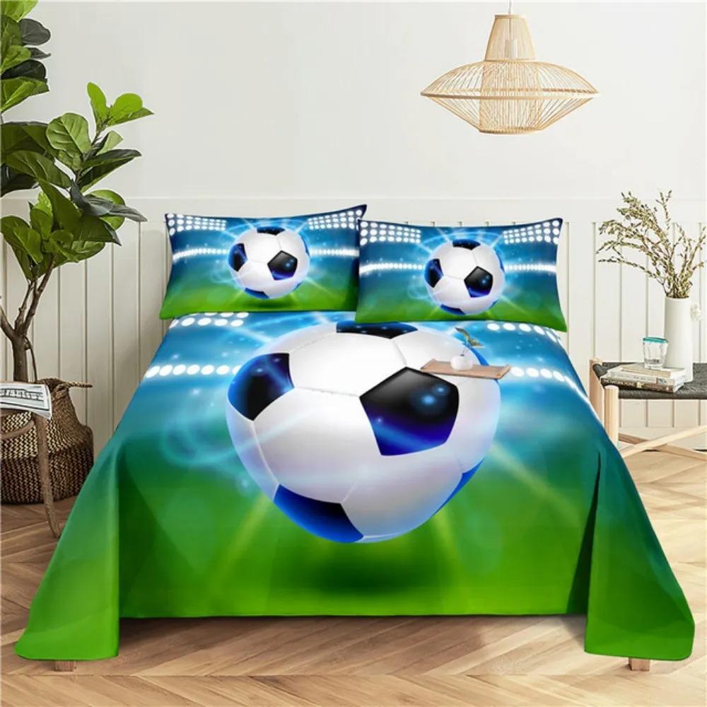 Ensemble de draps de lit de football Cartoon Imprimé numérique Polyester Drap plat et taie d'oreiller 2/3 pièces Literie pour garçons adolescents enfants