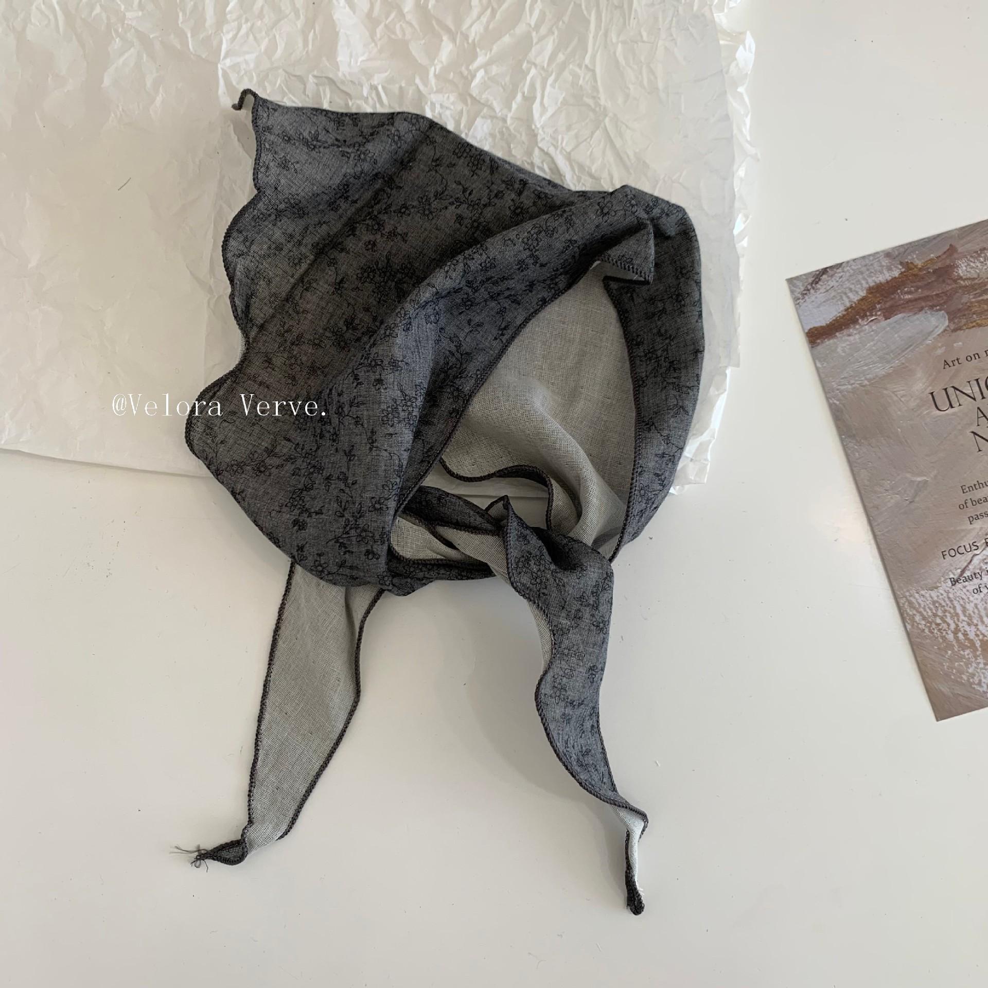 Japanese retro floral cotton and linen silk scarf literary and fashionable temperament neck square scarf neck protection thin scarf accessories 60-100