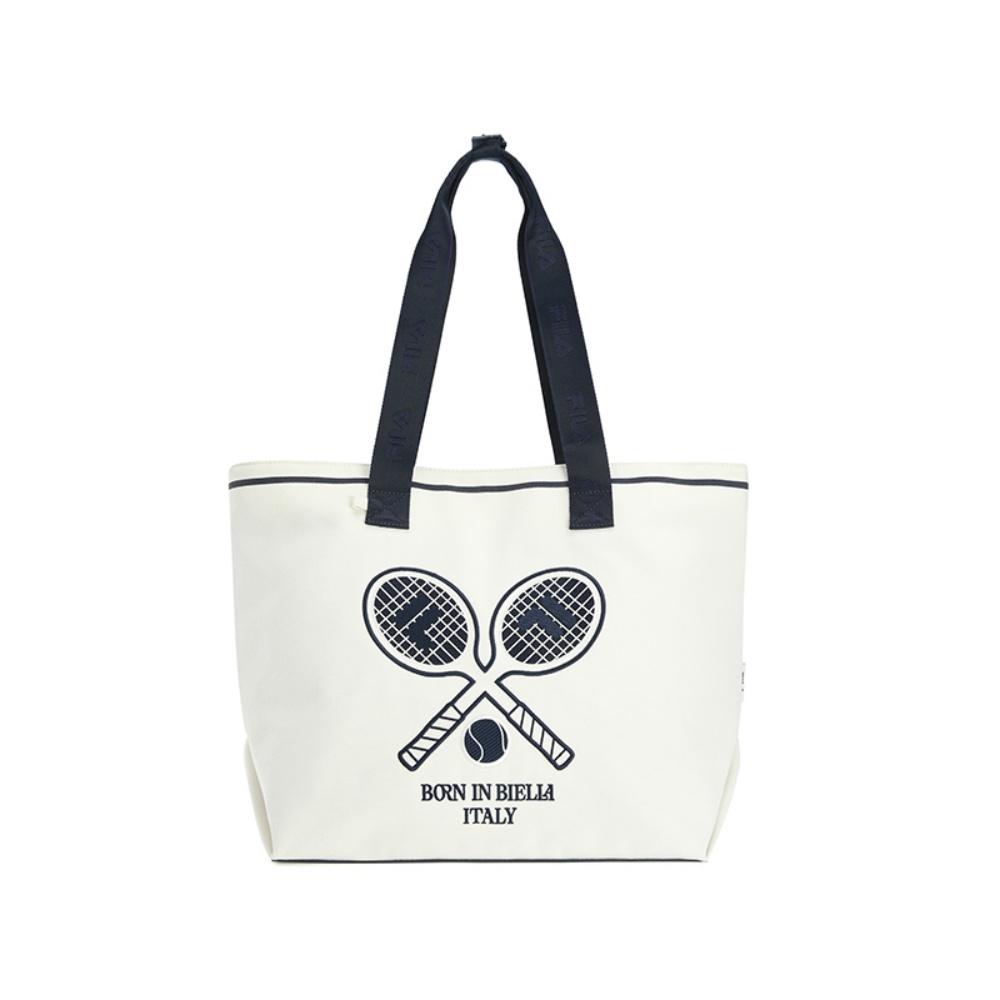 

FILA Tennis 35L Fashion Versatile Durable Embroidered Design Fabric Tote Bag Shopping Bag Handheld Shoulder Bag Unisex Tote Bags A13U613137FWT Heron White