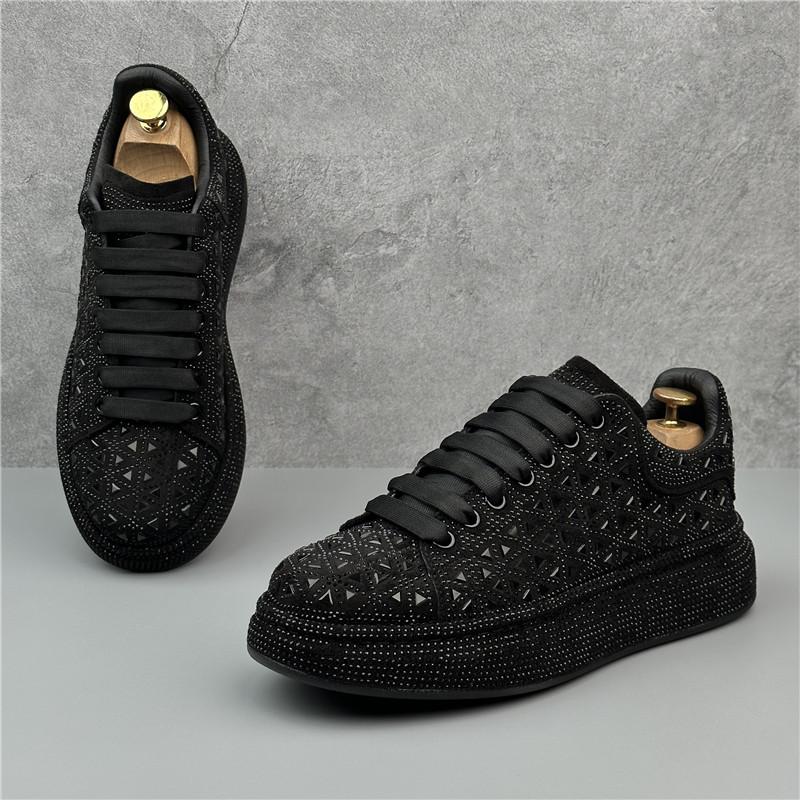 Fashion Luxury Trend Designer Men's Charm Black Rhinestones Lace Up Platform Causal Shoes Male Flats Moccasins Sports Walking Sneakers