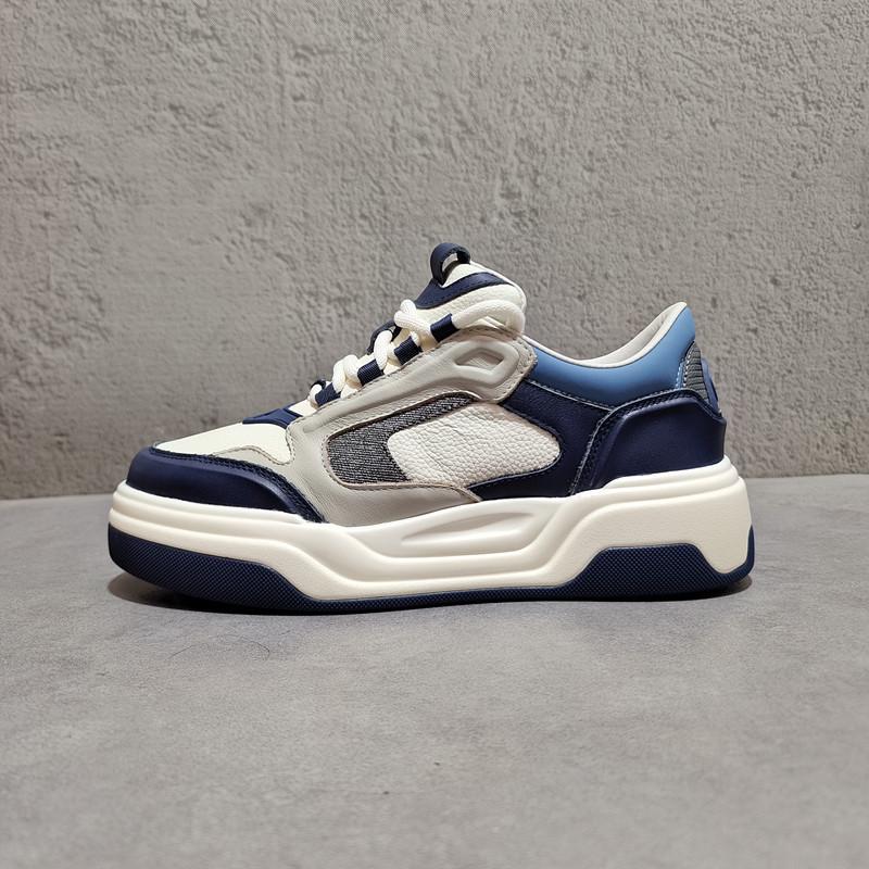 

Men s Genuine Leather Color Block Thick Sole Sneakers – Stylish, Versatile, Height-Increasing Casual Shoes 39 синий
