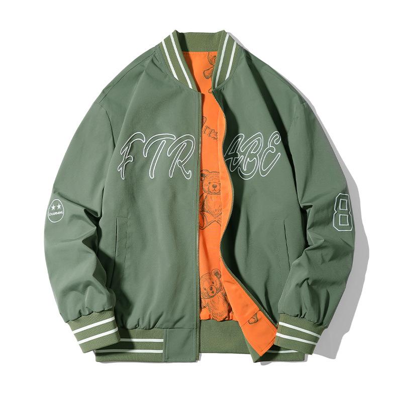 Dm Double Sided Coat Male Loose Double Sided Plus Fat Plus Size Bomber Jacket