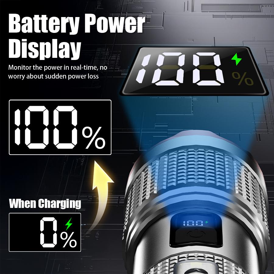 Rechargeable LED Flashlights w/ Power Display Powerful Torch Light Telescopic Zoom Tactical Flash Light Outdoor Camping Patrol