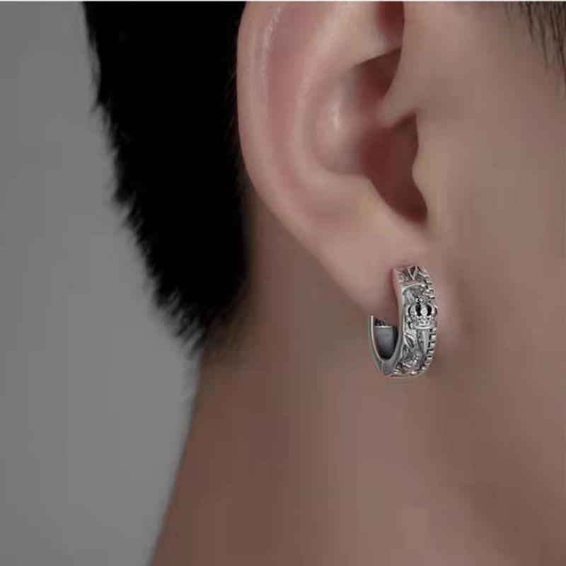 Earrings Men's Premium Sense Retro Cross Crown Boys' Earrings Single Personalized Trend Brand Versatile Men's and Women's Earrings