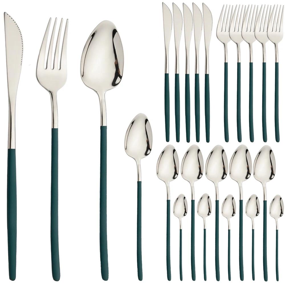 24Pcs Dinnerware Set Stainless Steel Tableware Knifves Forks Spoons Black Gold Cutlery Mirror Flatware Kitchen Dinner Silverware